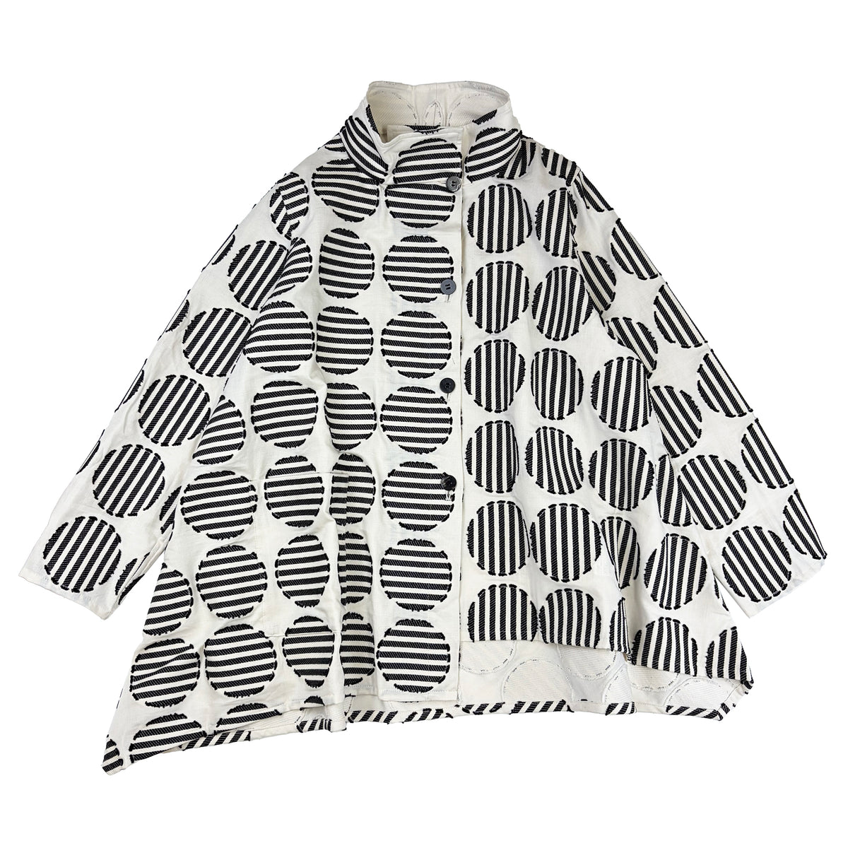 Stand collar reversible asymmetric jacket - Striped Rounds - 35M