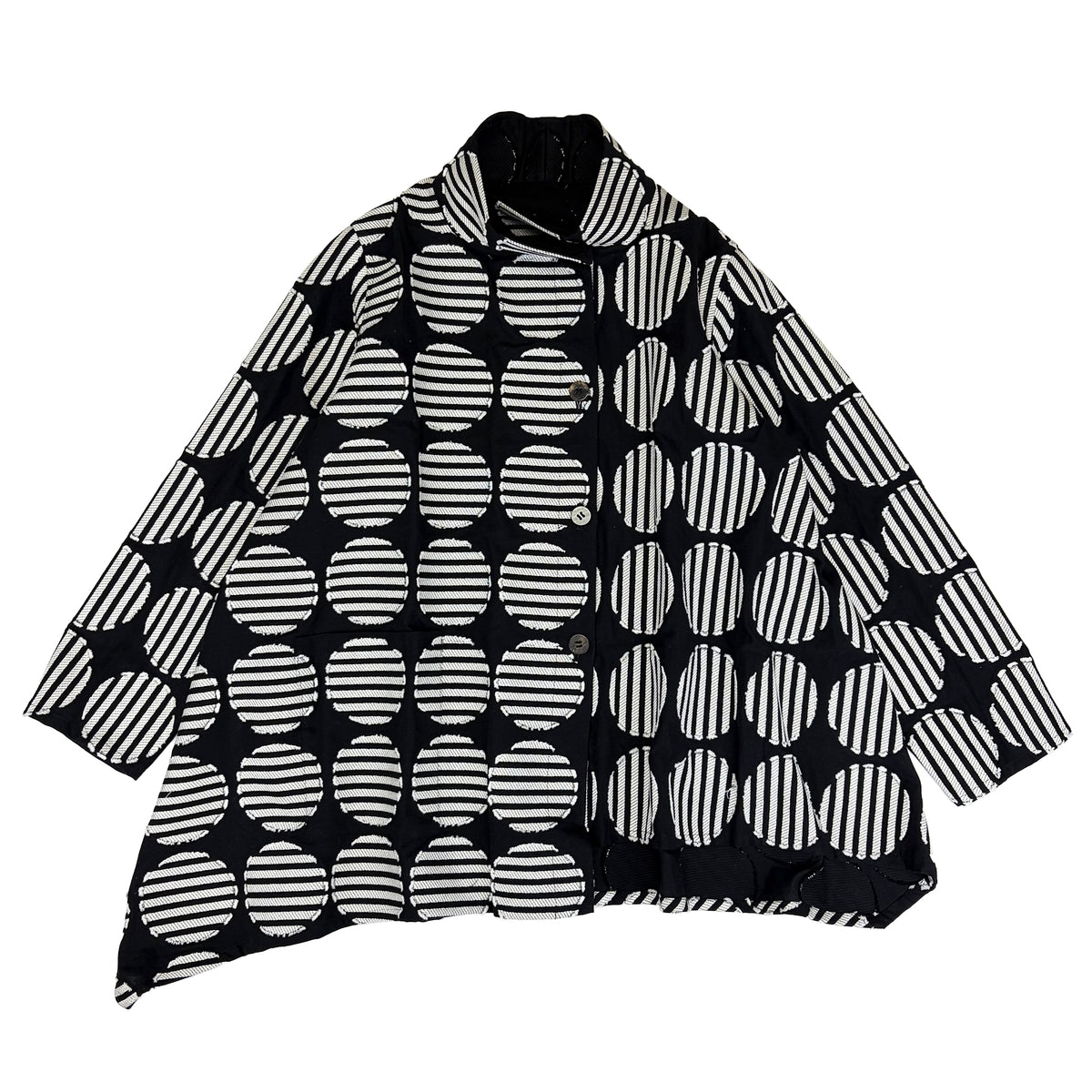 Stand collar reversible asymmetric jacket - Striped Rounds - 35M