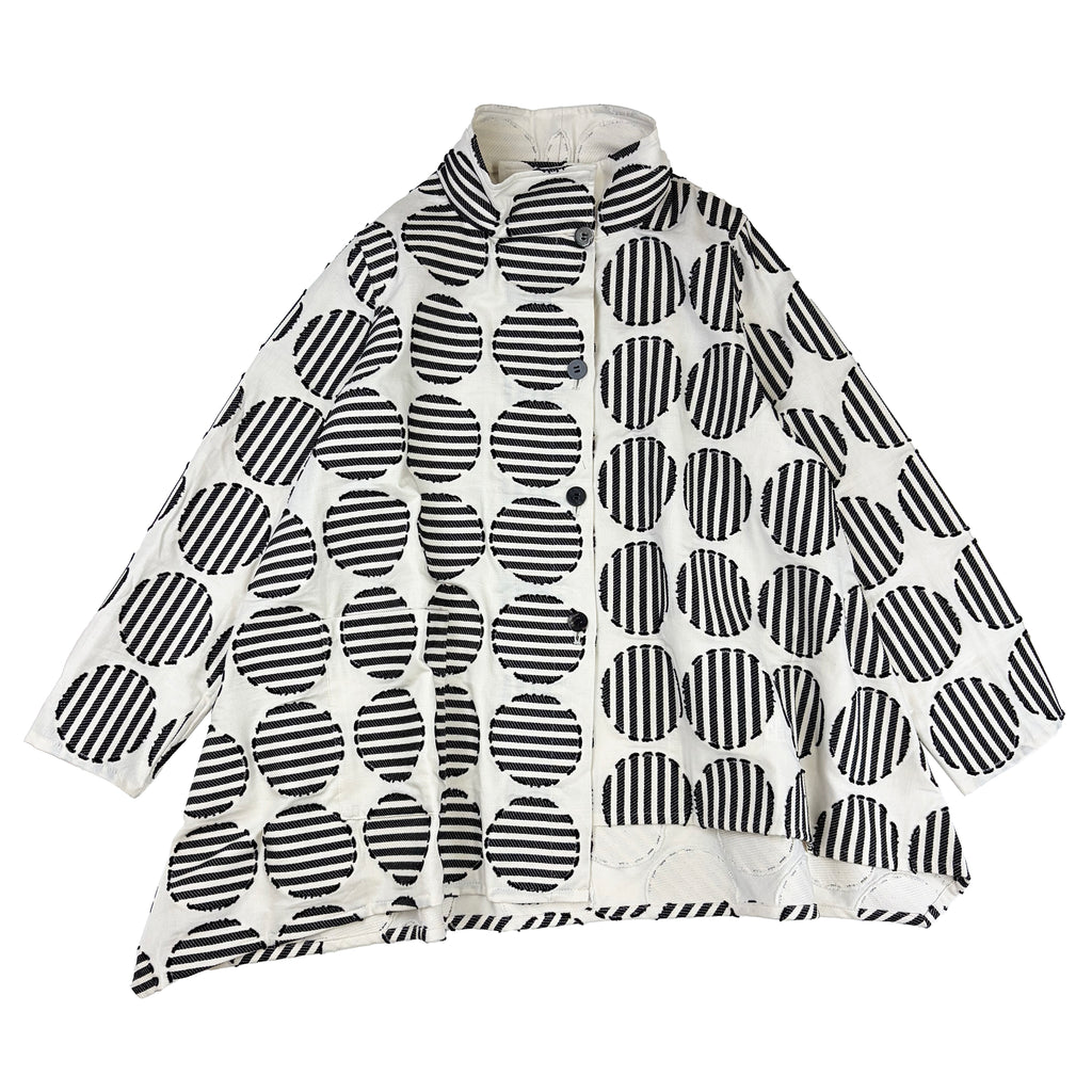 Stand collar reversible asymmetric jacket - Striped Rounds - 35M